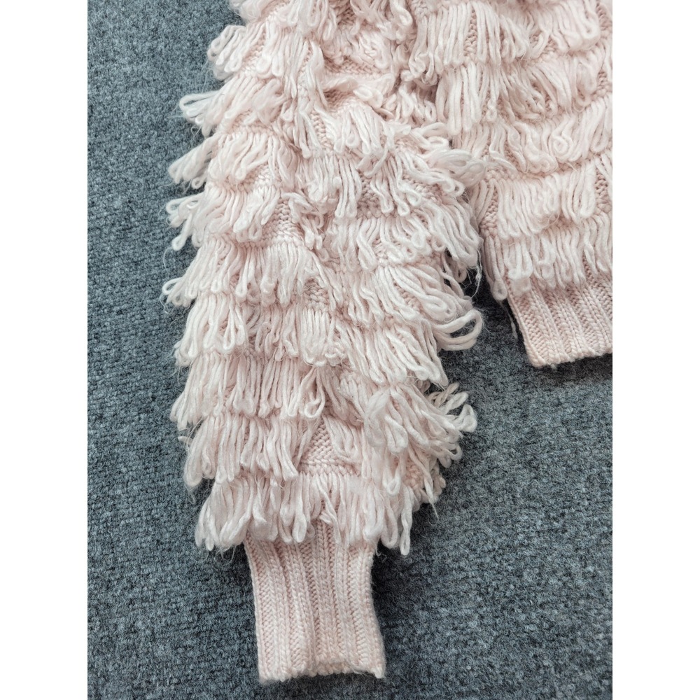 Urban Outfitters Shaggy Fringe Knit Sweater Pink Mock Neck Cropped Medium UO - Picture 9 of 16